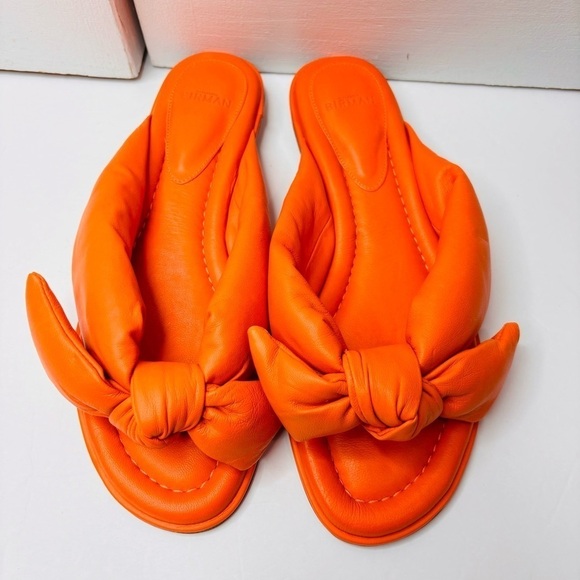 ALEXANDRE BIRMAN Clarita Puffy Knot Flat Orange Sandals Size 8 - Picture 4 of 7